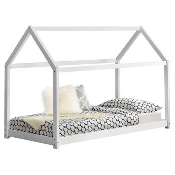 Cama Para Niños De Madera Pino - 80 X 160cm - Cama Infantil - Forma De Casa - Casita - Blanco [en.casa]®