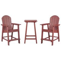 conjunto de balcon mesa alta y sillas jardin rojo adirondack