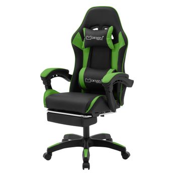 Silla gaming ergonómica verde con reposapíes cojín lumbar reposacabeza