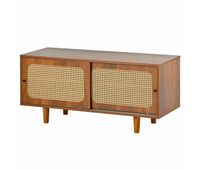 conjunto mueble de salon - combinacion de comoda de ratan y zapatero color nogal