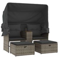 sofa de jardin  sofa de exterio 2 plazas con toldo y taburetes ratan pe gris