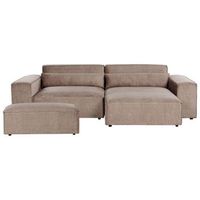 moderno sofa esquinero modular 2 plazas con otomana tapizado de tela marron izquierdo hellnar