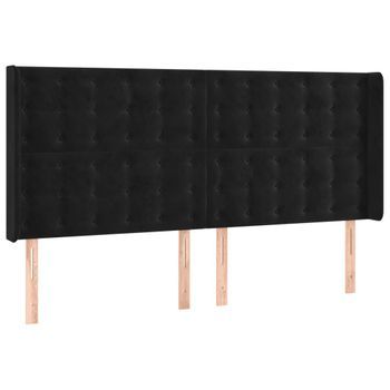 Cabecero Cama Mueble De Dormitorio Con Led De Terciopelo 203 X 16 X 118/128 Cm Negro M02_0001801