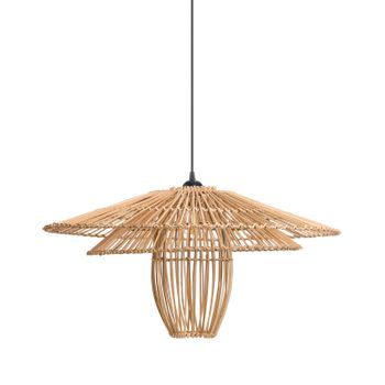 Lámpara Colgante Boho Pantalla De Ratán Estructura De Hierro Iluminación Natural Botijas