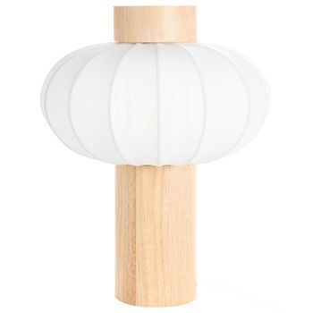 Lámpara De Mesa Moderna De Metal Hierro Pantalla De Nailon Madera De Caucho Forma Redonda Marrón Claro Abens
