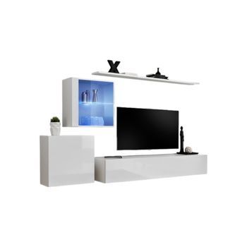 Conjunto De Muebles De Salón Mural Switch Xv De Diseño, Color Blanco Brillante.