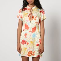 kitri gretchen floral-print satin-jacquard mini dress - uk 12
