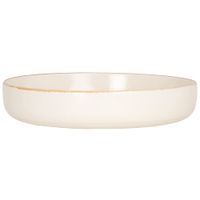 plato hondo de ceramica blanca con borde marron