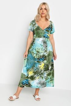 Yours Vestido Largo Tropical En Verde Y Azul, Mujer Curvy Y Tallas Grandes, Yours
