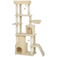 pawhut arbol rascador para gatos grande altura 170 cm con 7 postes 1 tunel 3 plataformas 2 cuevas 1 hamaca beige