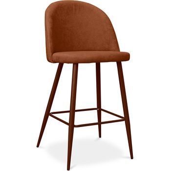Taburete Tapizado En Tela - Diseño Escandinavo - 66cm- Evelyne  Naranja
