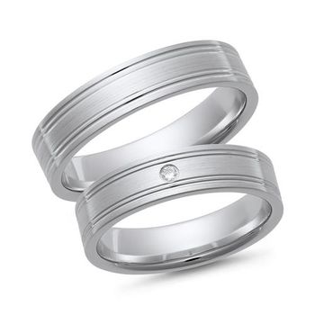 Alianzas oro blanco con diamante ancho 5 mm