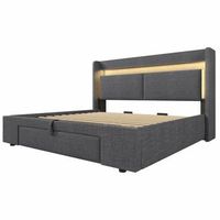 cama doble 180x200 cm-led usb  tipo-c lino gris