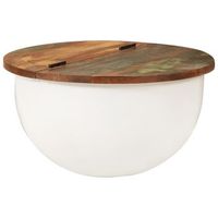 mesa de centro de salon de diseno vintage moderno 50 x 27 cm madera recuperada coloreada y lata blanca dec037869