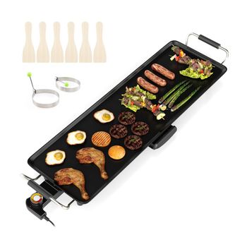 Costway Plancha de Asar Eléctrica Parrilla Teppanyaki con Temperatura Ajustable Asas Aisladas y Barbacoa Sobremesa para Interior y Exterior