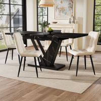 mesa de comedor extensible telescopica marmolada 120-160 cm negra