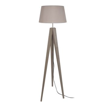 Lámpara de pie trepied trípode madera taupe pantalla taupe