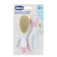 chicco cepillo y peine pelo natural color rosa