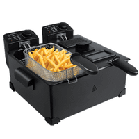 aigostar feast - freidora de doble cubeta 3600w capacidad total 6l 2 cubetas 3l control termostatico 2 tapas con ventana y 2 cestas desmontable libre de bpa