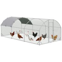 pawhut gallinero exterior grande para 12-18 gallinas acero galvanizado techo tela oxford 57x28x197 m plata   aosom espana