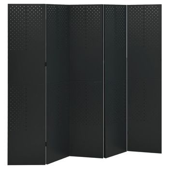 Biombo Divisor De 5 Paneles Acero Negro 200x180 Cm Vidaxl
