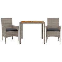set de comedor jardin 3 uds  mueble jardin mesa y sillas con cojines ratan pe acacia gris