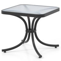 costway mesa de patio con tapa de vidrio templado mesa auxiliar de 50 cm con estructura de metal resistente para interior exterior jardin balcon