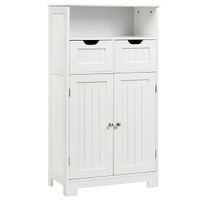costway armario del bano con una repisa abierta 2 puertas y 2 cajones para salon bano habitacion casa oficina blanco 60 x 30 x 109 cm