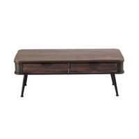 mesa de centro metalica con encimera y 2 cajones de madera