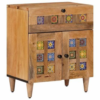 Armario De Noche Natural 50 X 33 X 60 Cm Madera De Mango Maciza Vidaxl