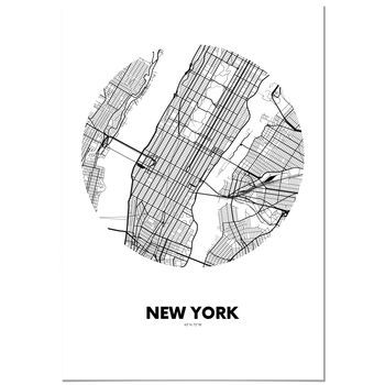 Panorama Cuadro De Aluminio Mapa Círculo De Nueva York 70x100 Cm