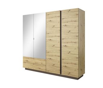 Armario arcade de estilo moderno, mide 203x220x54 cm y dispone de 10 estantes, 4 puertas y 2 cajones con iluminación led