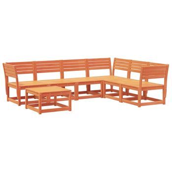Juego De Muebles Jardín 7 Pzas Madera Maciza Pino Marrón Cera Vidaxl