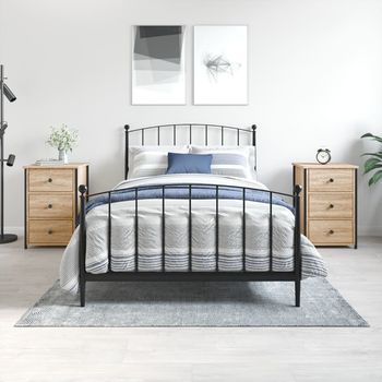 Mesitas De Noche (2 Uds) - Mueble Dormitorio - Madera Y Hierro - Roble Sonoma (40x36x60cm)