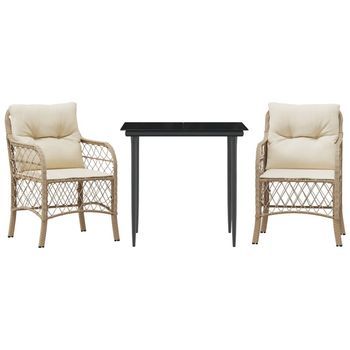 Sillas Y Mesita De Jardín 3 Uds Ratán Sintético Cojín Beige Cfw461823