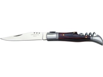 Navaja laguiole JKR con virola de acero inoxidable, largo total 19 cm, cachas de madera roja con sacacorchos y hoja de 8,5 cm JKR0075