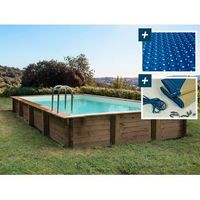 kit de piscina de madera rectangular kolanta - 1020 x 520 x 144 m  cubierta de burbujas 400 r - cubierta de invierno 280 gm