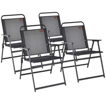 Costway Set de 4 Sillas Plegables de Jardín Sillas Portátiles con Asiento Transpirable Reposabrazos Carga 150kg para Terraza Patio 68 x 55 x 84 cm