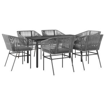 Juego Comedor Jardín 7 Pzas Cojines Ratán Sintético Vidrio Gris Vidaxl