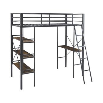 Cama Alta Con Escritorio De Metal  - 190 X 90 Cm - Negro