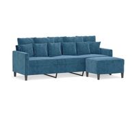 vidaxl sofa de 3 plazas con taburete de terciopelo azul 180 cm