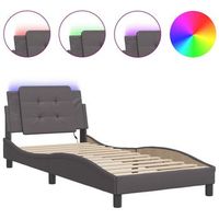cama individual  cama para adultos  estructura de cama con luces led cuero sintetico gris 80x200 cm