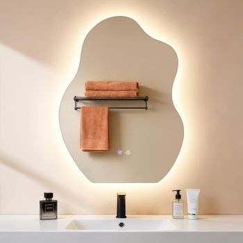 Espejo De Baño Led Asimétrico Nettlife De 60x80 Cm, Control Táctil, Antivaho, Regulable De 3000 A 6500 K, Ip44, Montaje En Pared. Espejo Iluminado De Diseño.