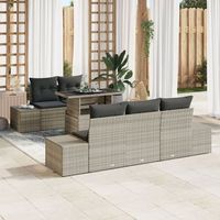 juego de sofa de jardin de 6 piezas con cojines gris claro rattan de polimero v2123 unico  beige