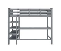 cama alta 140x200 - cama infantil con estantes y escritorio debajo - gris