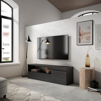 Mueble tv efecto madera negro 150x35x45cm