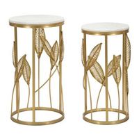 juego de 2 mesas de metal dorado con tablero blanco cm 35x655-30x605