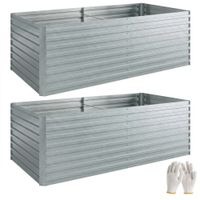 outsunny set de 2 huertos elevados galvanizados 180 x 90 x 60 cm huertos elevados metalicos con borde seguro plateado   aosom espana