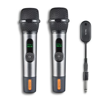 Micrófono NGS inalámbrico 2,4GHz dinámico con pantalla batería y receptor dual