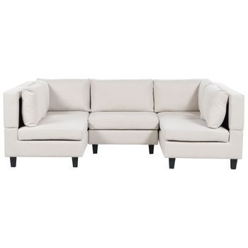 Sofá Modular Moderno 5 Plazas Tapizado Tela Poliéster Respaldo Acolchado En Forma De U Beige Claro Unstad